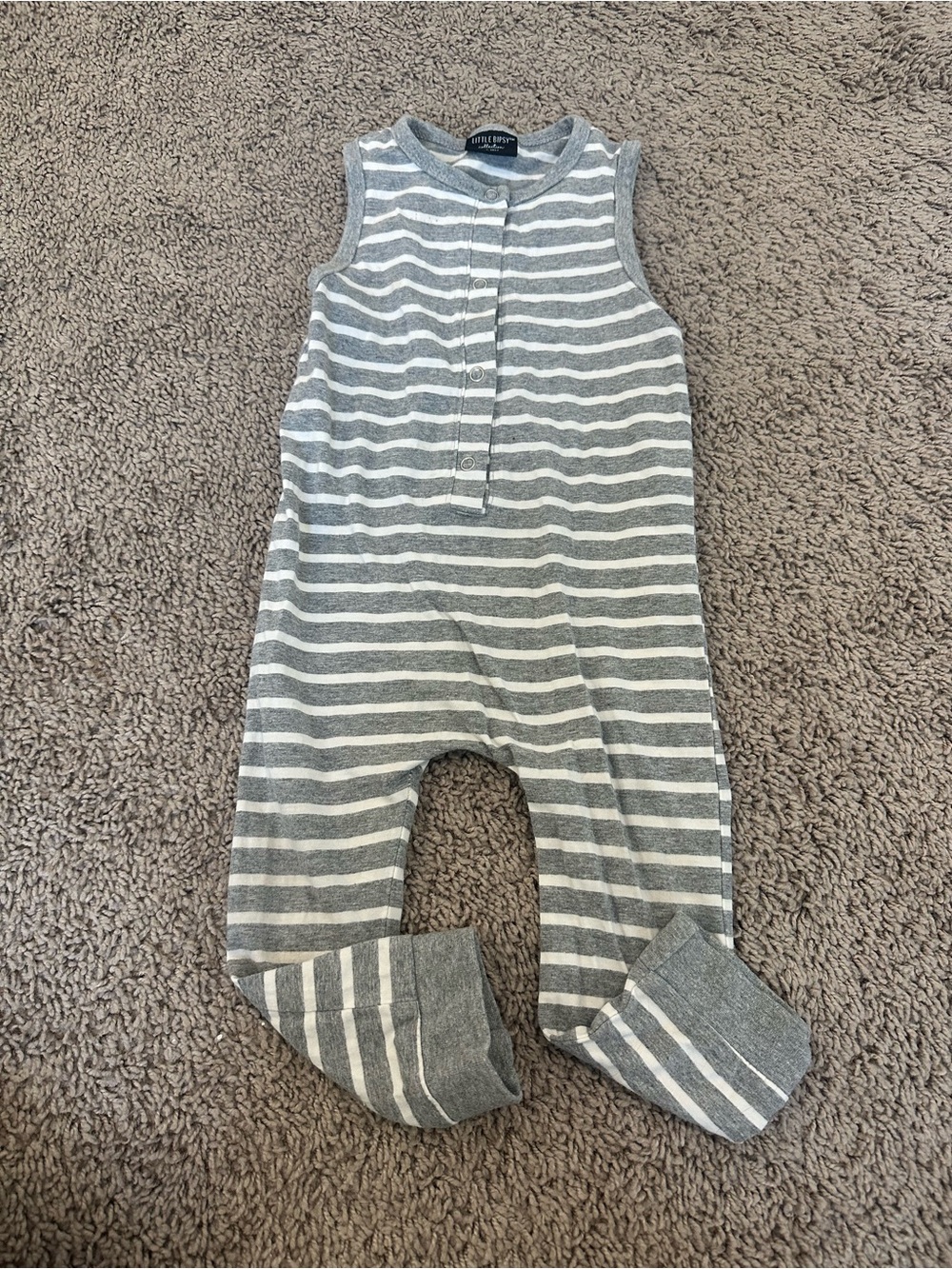 Little Bipsy Gray & White Striped Sleeveless Footie